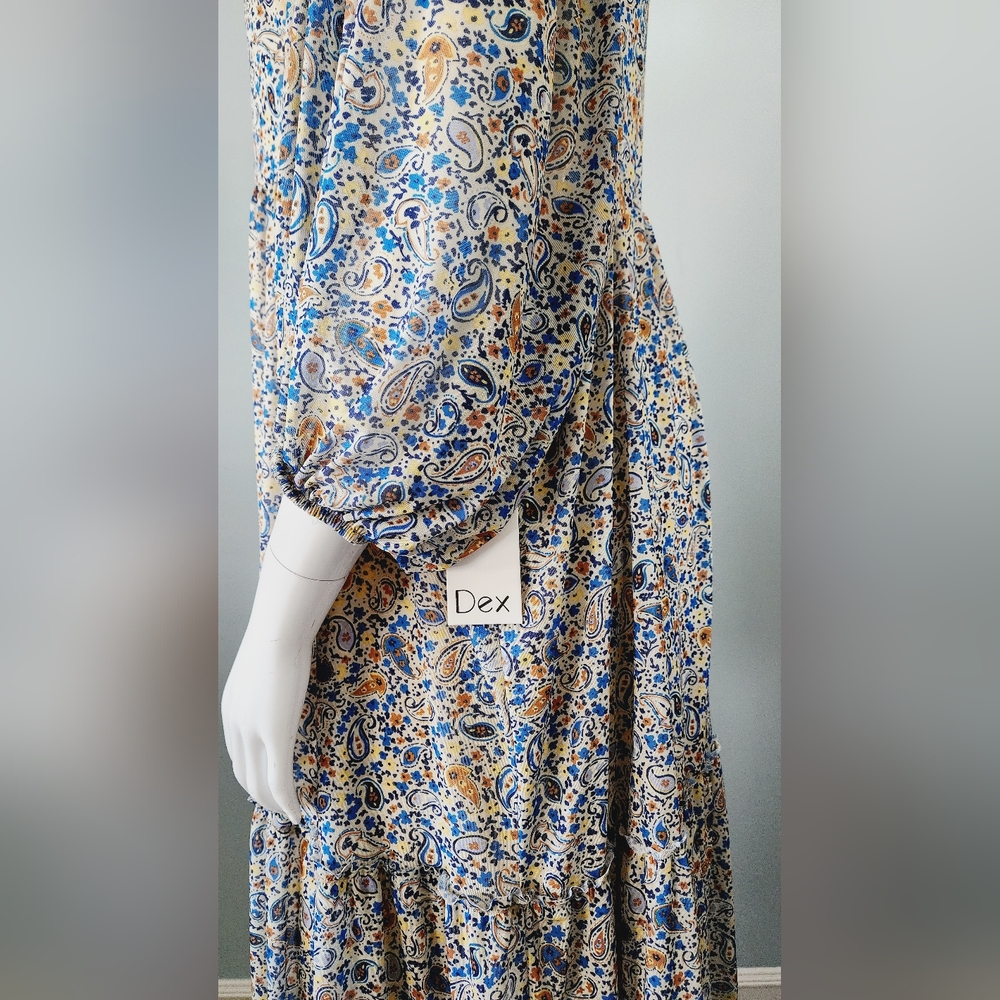 [X, 1X & 3X] DEX Plus Paisley Boho 3/4 Sleeve Midi Dress - Picture 9 of 14